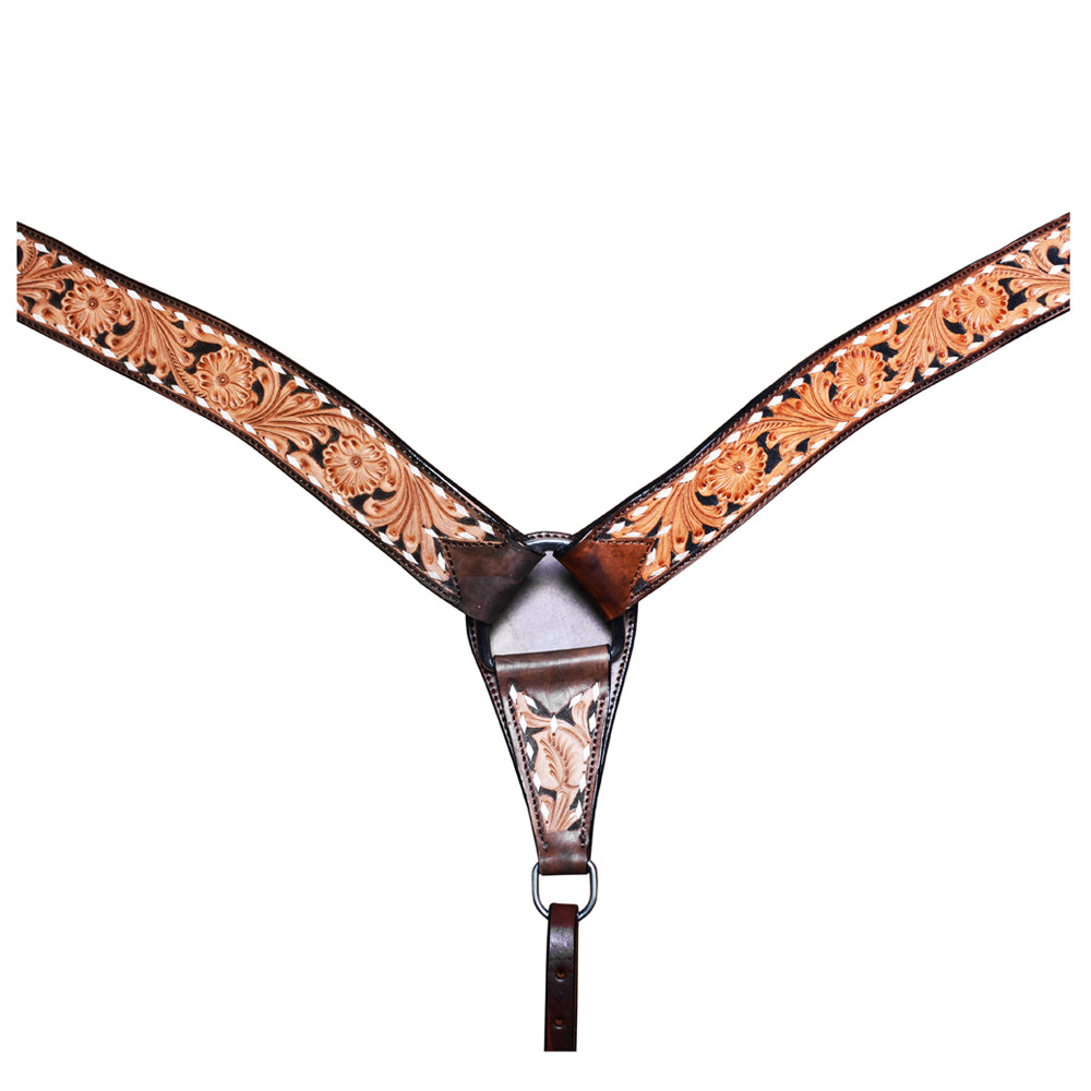 HILASON COMFYTACK Western Horse Leather Headstall & Breast Collar Side Buck Stitch Tan | Tack Set for Horses