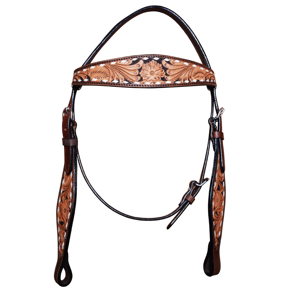 HILASON COMFYTACK Western Horse Leather Headstall & Breast Collar Side Buck Stitch Tan | Tack Set for Horses