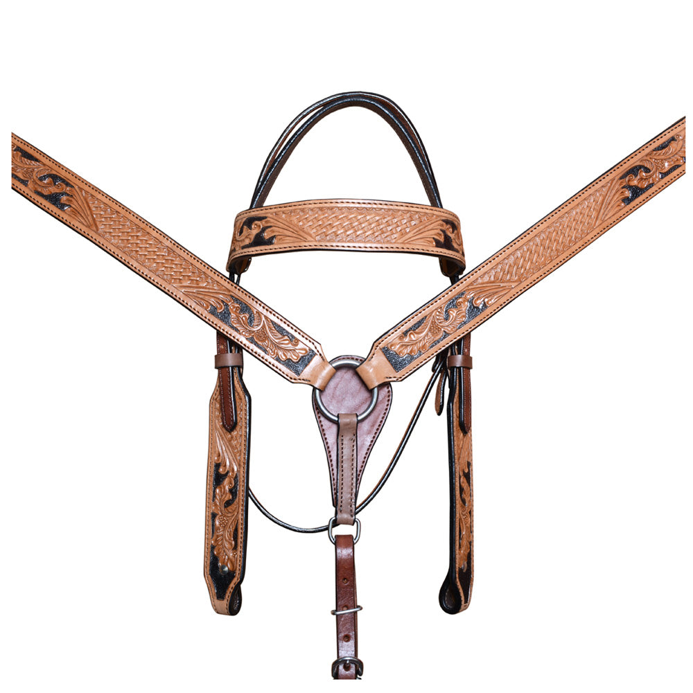 HILASON COMFYTACK Western Horse Leather Headstall & Breast Collar Side Buck Stitch Tan | Tack Set for Horses