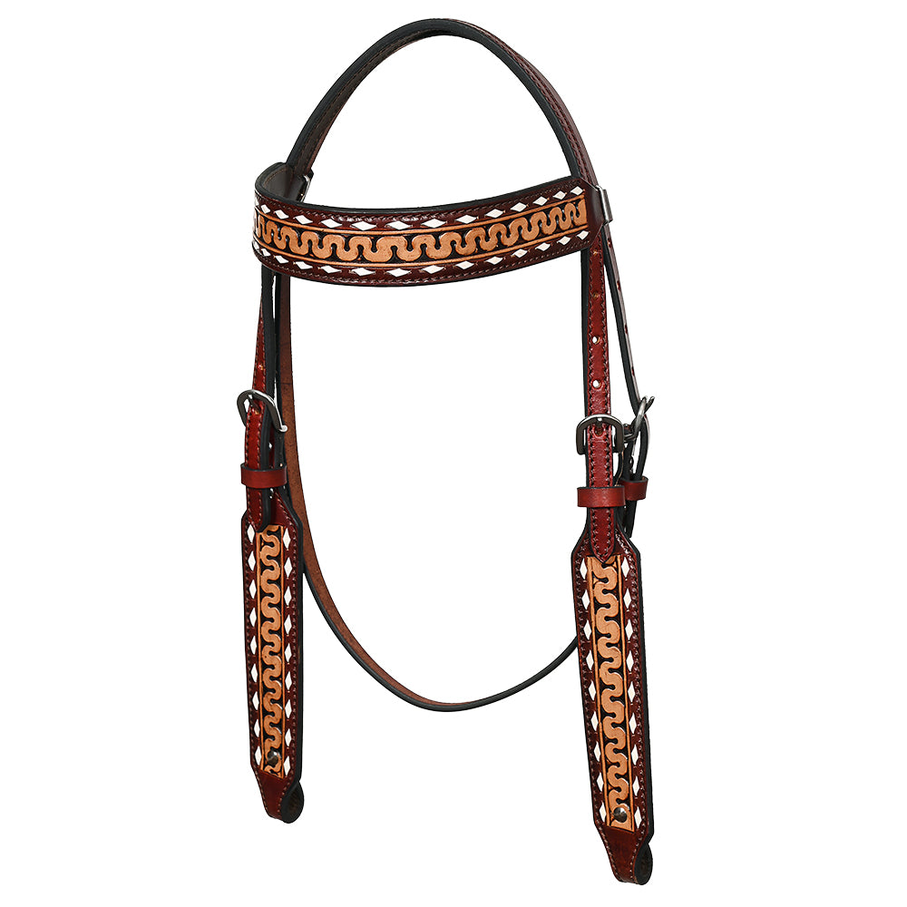 Hilason Western Horse Headstall Handtooled Crafted Buckstitch American Leather Dark Brown | For Horses |Headstall Show