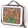 American Darling Jewelry Case for Women - Hair-On Cowhide, Hand Tooled Floral Carved Genuine Leather Travel Organizer