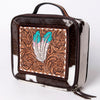 American Darling Jewelry Case for Women - Hair-On Cowhide, Hand Tooled Floral Carved Genuine Leather Travel Organizer