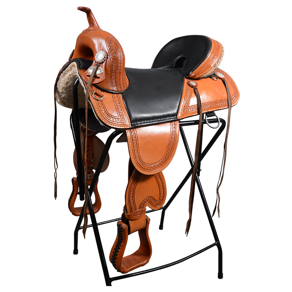 17 In HILASON Western Horse Treeless Trail Barrel Saddle American Leather Tan