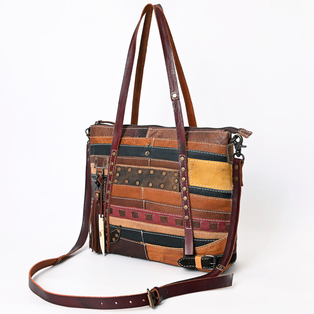 American Darling Leather Tote Bag – Colorful Leather Stripes, Western Style Handbag, Spacious Design