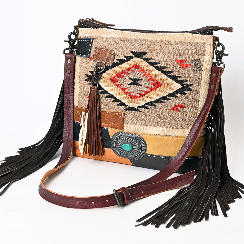 American Darling Leather Crossbody Bag – Colorful Design, Fringes, Western Style, Premium Handbag