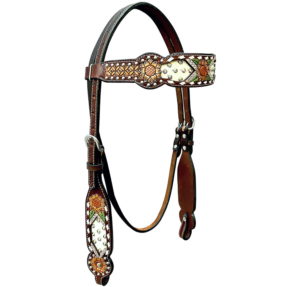 Bar H Equine Western Leather Horse Headstall Brown