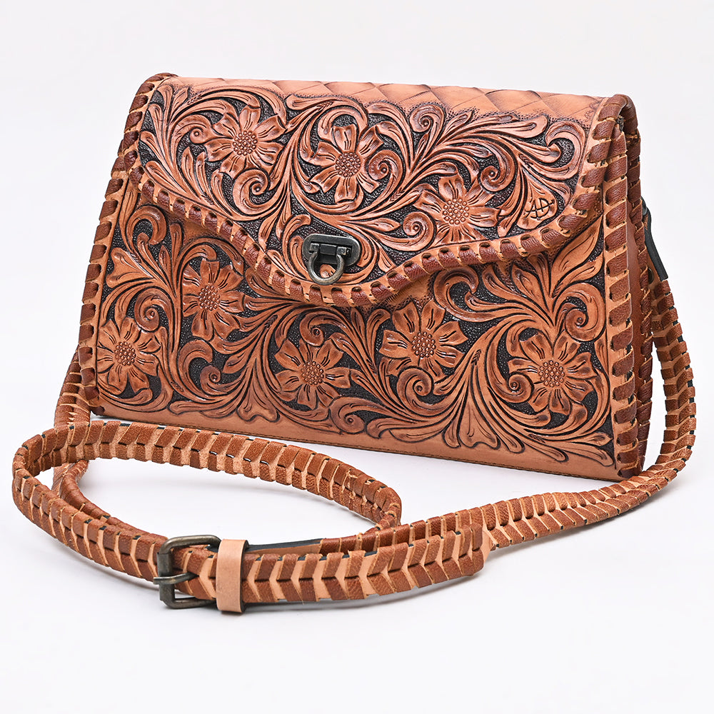 American Darling Handcrafted Western Leather Crossbody Bag | Intricate Tooled Floral Design | Genuine Leather | Crossbody Purse