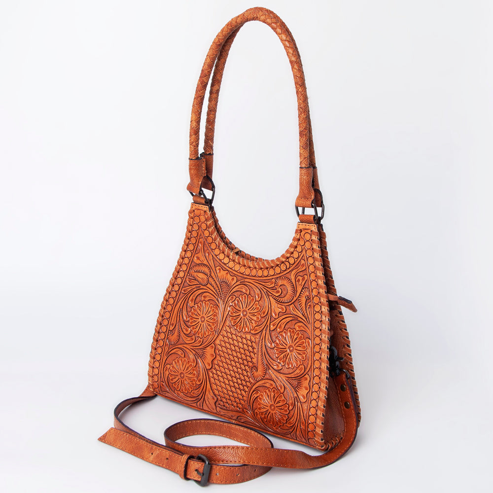 American Darling Hand-Tooled Western Leather Hobo Bag for Women – Genuine Floral Carved Shoulder Purse with Long Strap