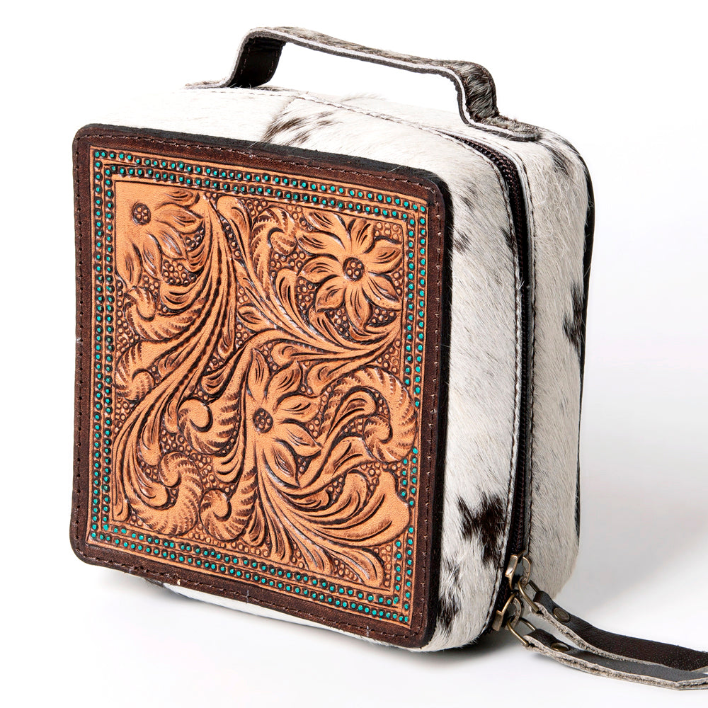 American Darling Jewelry Case Hand Tooled Hair-On Genuine Leather Women Bag Western Handbag Purse | Organizer for Travel