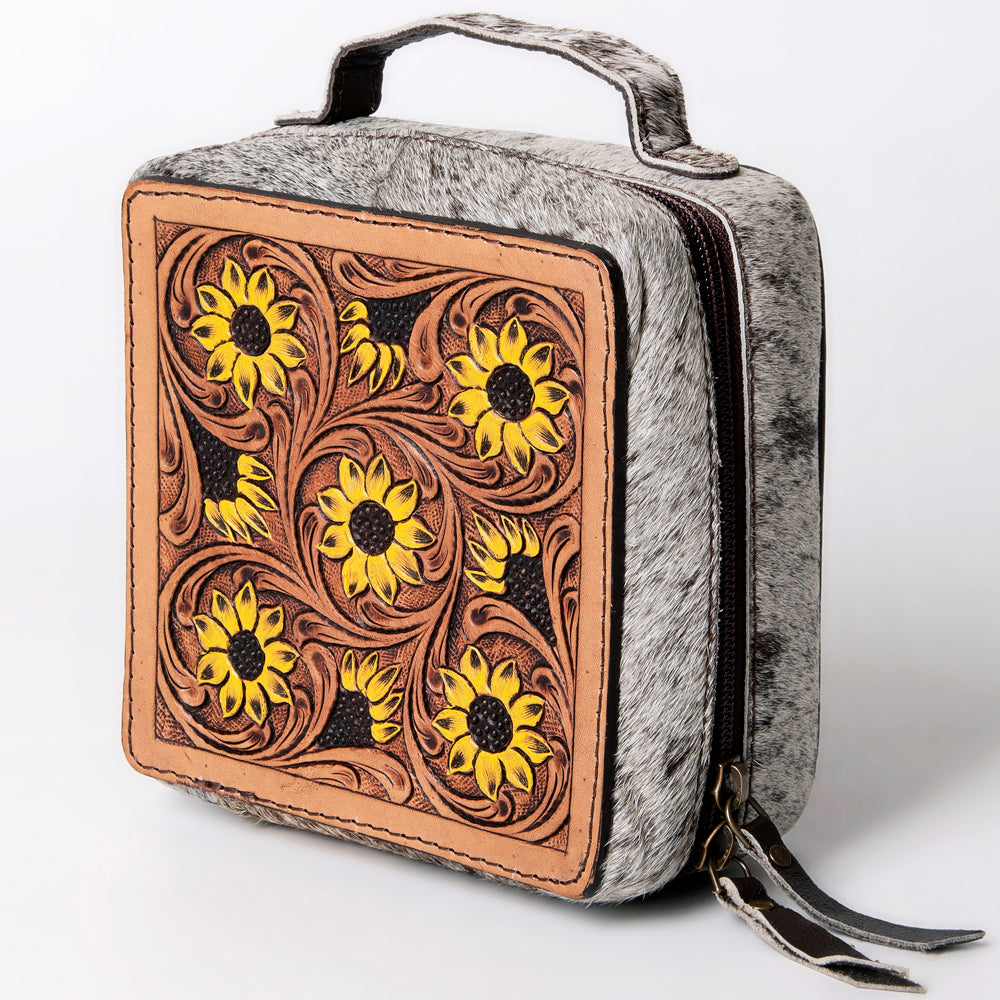 American Darling Jewelry Case Hand Tooled Hair-On Genuine Leather Women Bag Western Handbag Purse | Organizer for Travel