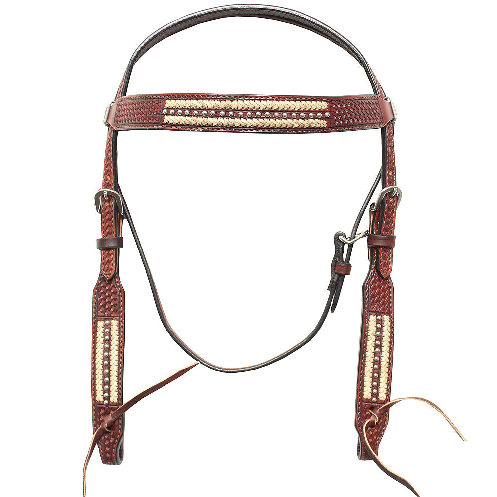 HILASON Western Horse Genuine American Leather Headstall Basket Weave Brown