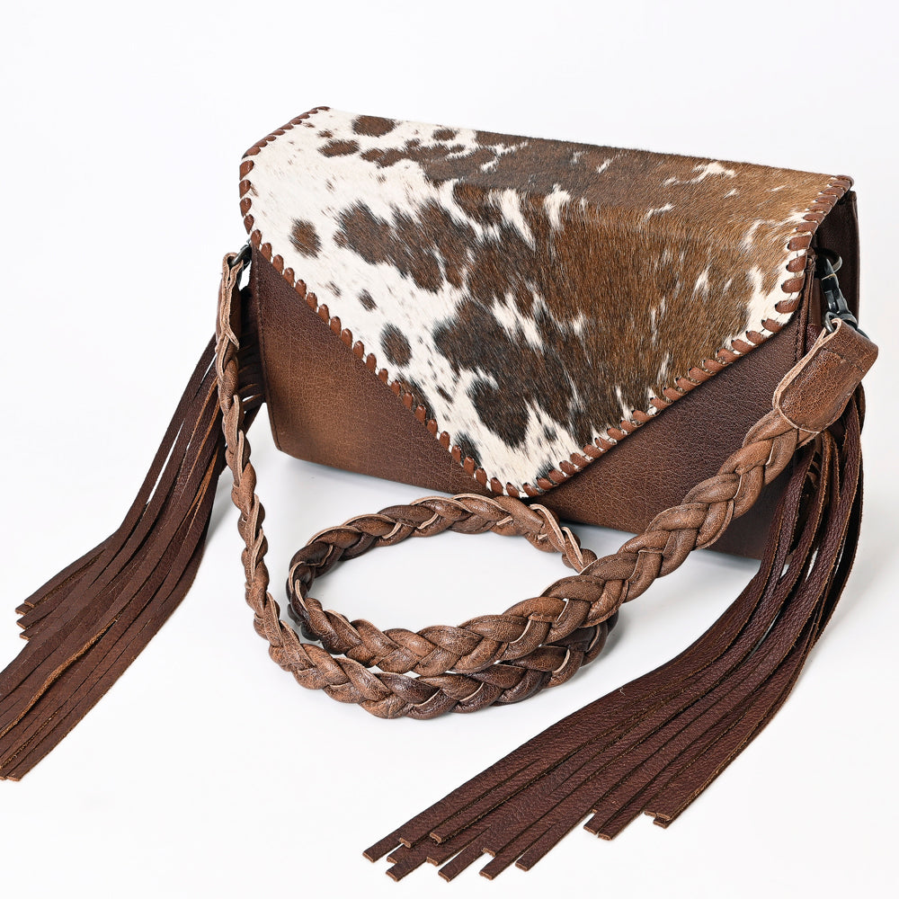 American Darling Hair-On Leather Envelope Bag for Women – Genuine Western Cowhide Crossbody Purse with Braided Strap and Fringe