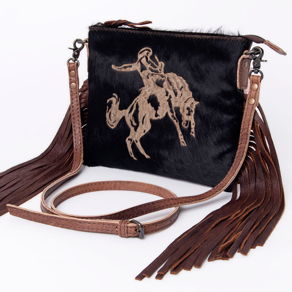 American Darling Western Small Crossbody Bag – Genuine Hair-On Cowhide Leather with Fringes, Adjustable Strap, Handcrafted in Texas