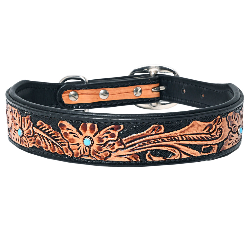 HILASON Western Genuine Leather Heavy Duty Dog Collar Floral Tooled