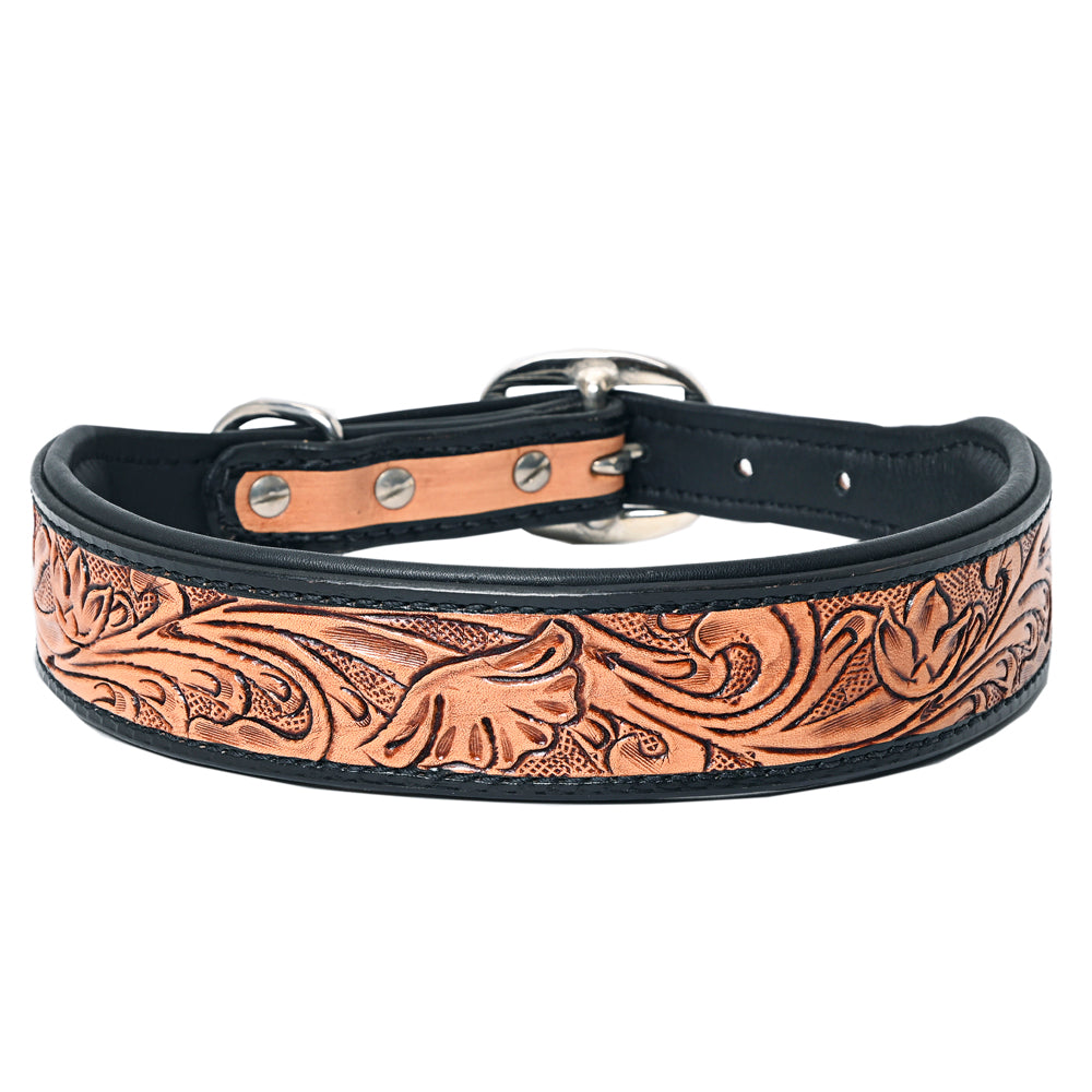 HILASON Western Genuine Leather Heavy Duty Dog Collar Floral Tooled