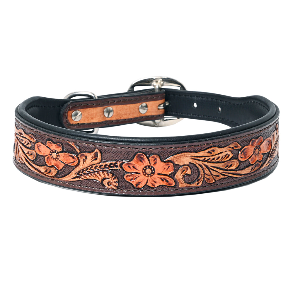 HILASON Western Genuine Leather Heavy Duty Dog Collar Floral Tooled