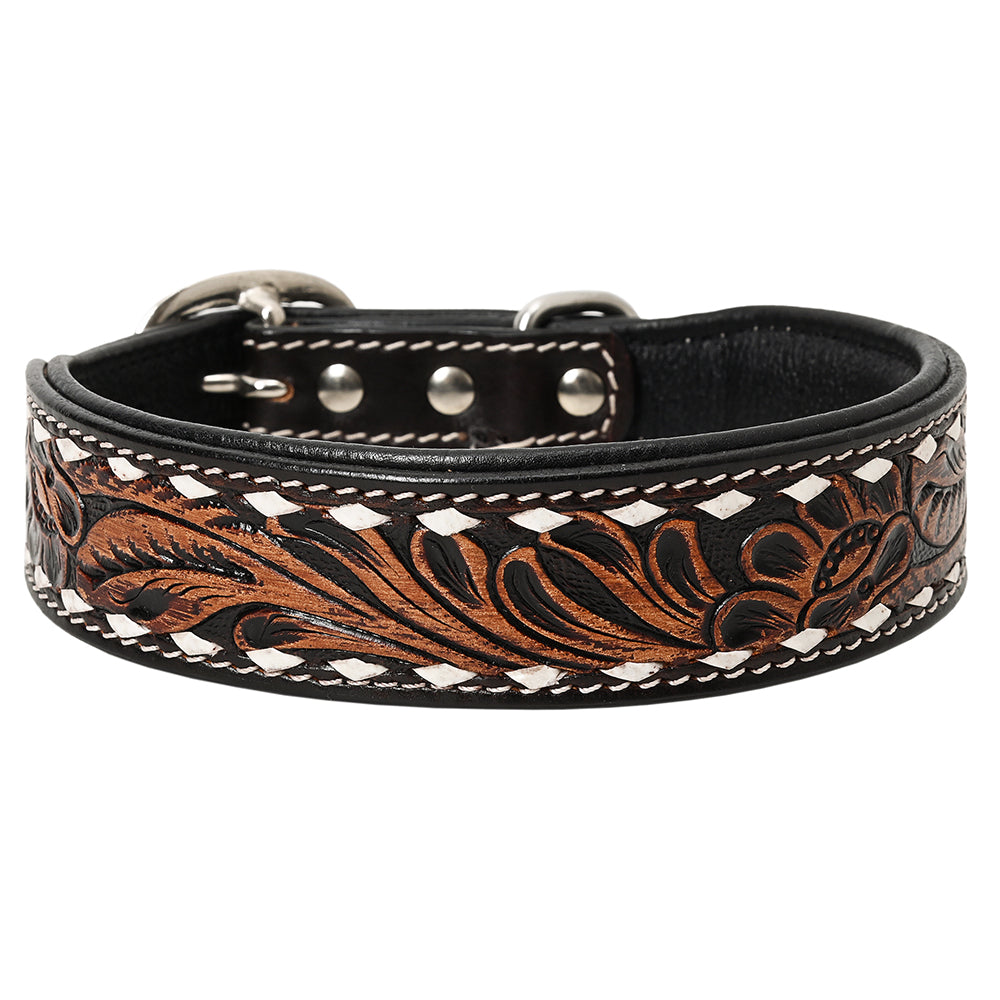 HILASON Western Genuine Leather Heavy Duty Dog Collar Floral Tooled