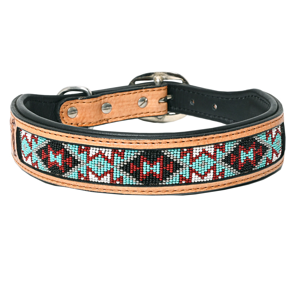 HILASON Western Style Beaded American Leather Pet Dog Collar