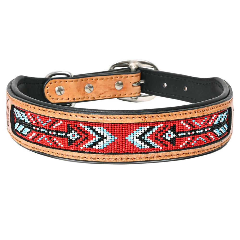 HILASON Western Style Beaded American Leather Pet Dog Collar
