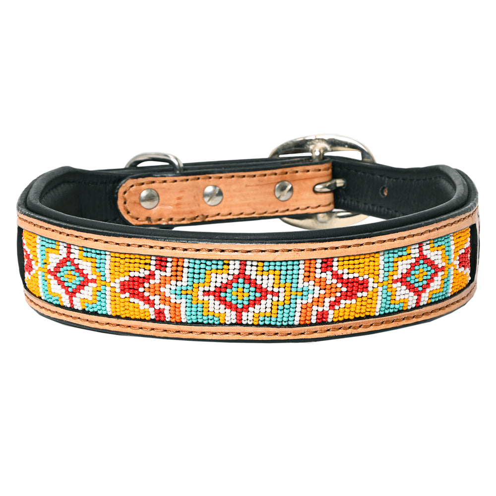 HILASON Western Style Beaded American Leather Pet Dog Collar