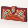 American Darling Clutch Bag, Hand Tooled Floral Carved Genuine Leather, Western Organizer Wallet with YKK Zipper