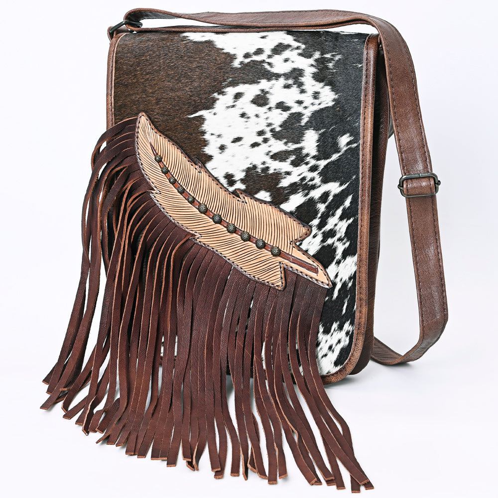 American Darling Hair-on Cowhide Fringe Crossbody Bag for Women – Genuine Leather Western Purse with Long Strap and Front Fringe Detailing