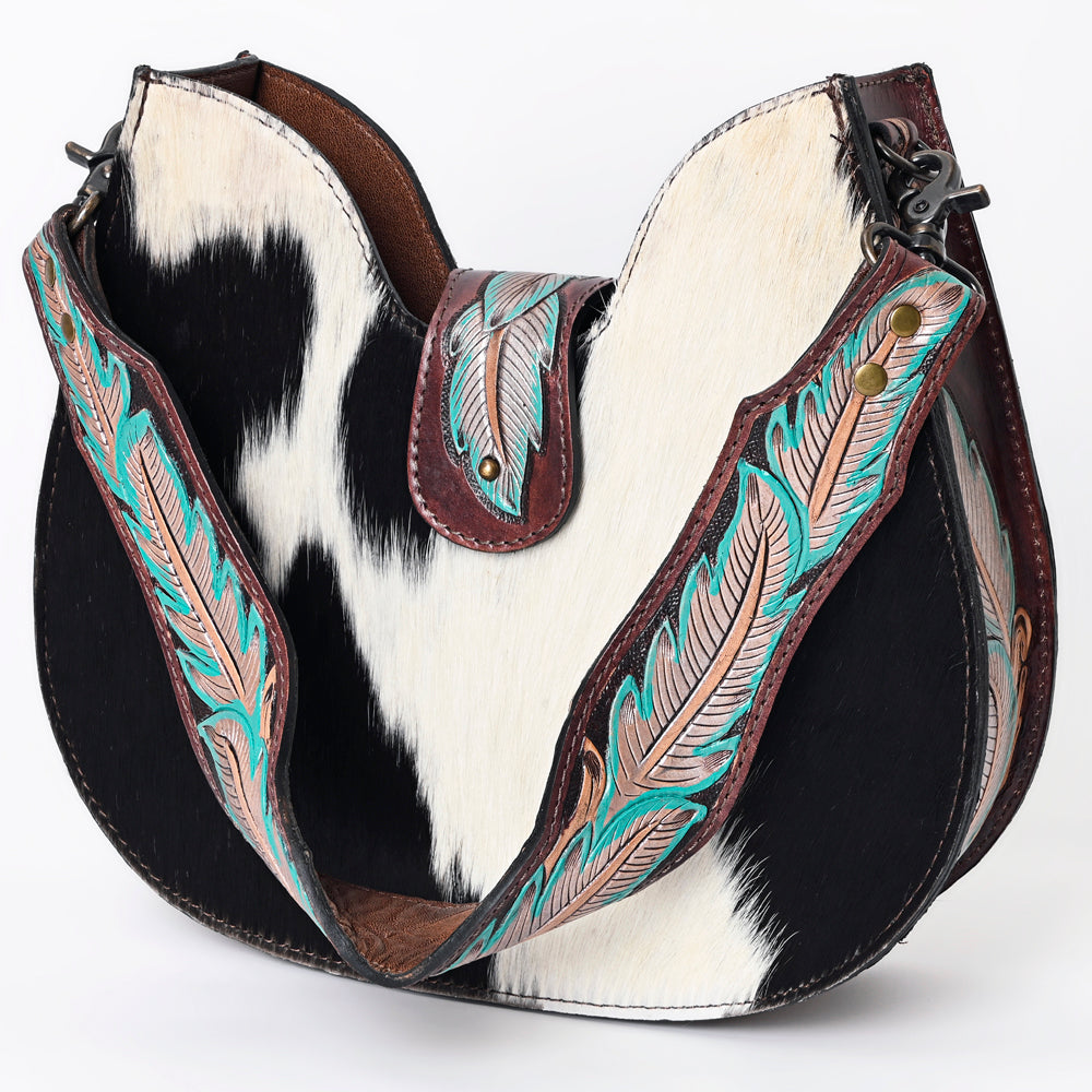 American Darling Hair-on Cowhide Hobo Bag for Women – Genuine Leather Western Shoulder Purse with Hand-Tooled Floral Strap and Artisan Detailing