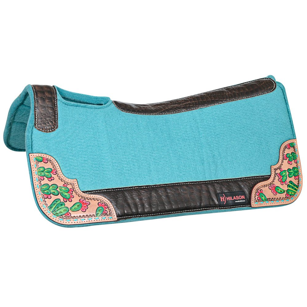 HILASON Western Wool Felt Horse Saddle Pad W/ Distressed Wear Leather | for Horses