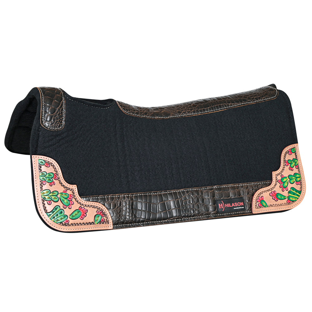 HILASON Western Wool Felt Horse Saddle Pad W/ Distressed Wear Leather | for Horses