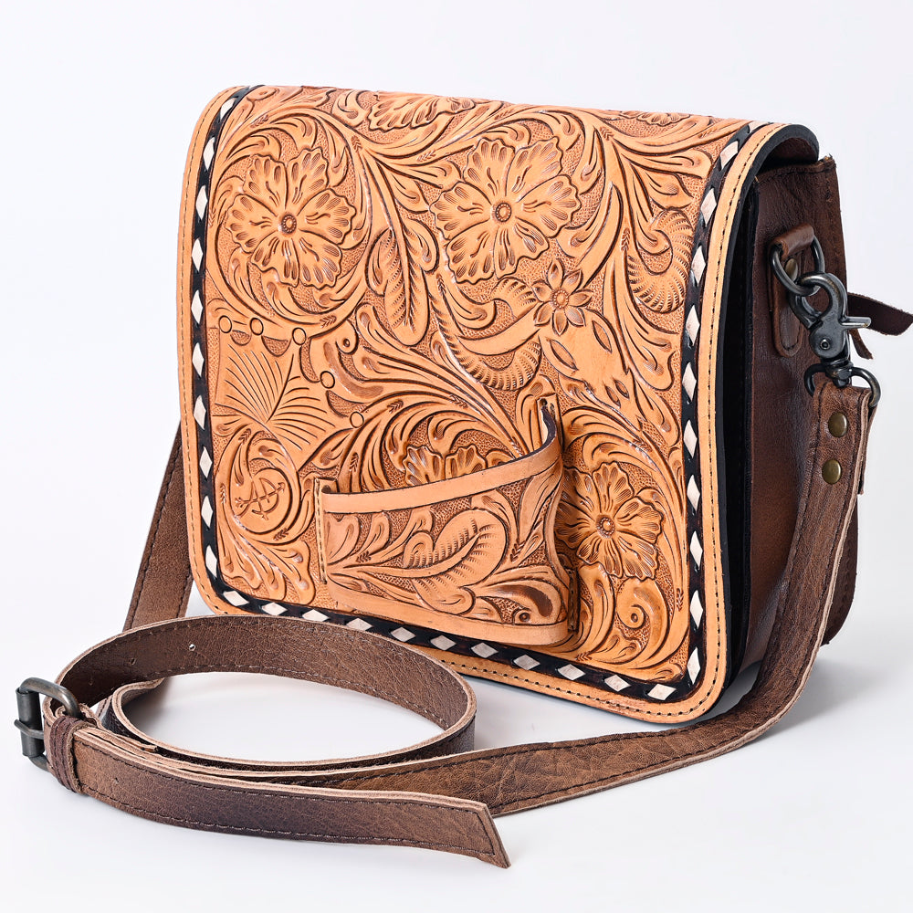 American Darling Small Crossbody Bag – Genuine Leather Hand-Tooled Floral Carving, Adjustable Strap, Western Style Purse for Women
