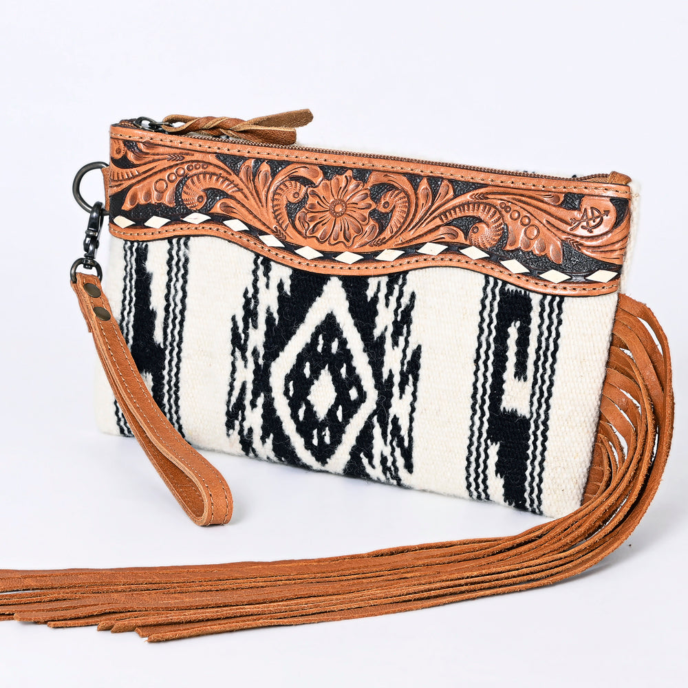 American Darling Wristlet Bag Handcrafted from Floral Embossed Damascus Genuine Leather with YKK Zipper and Wrist Strap