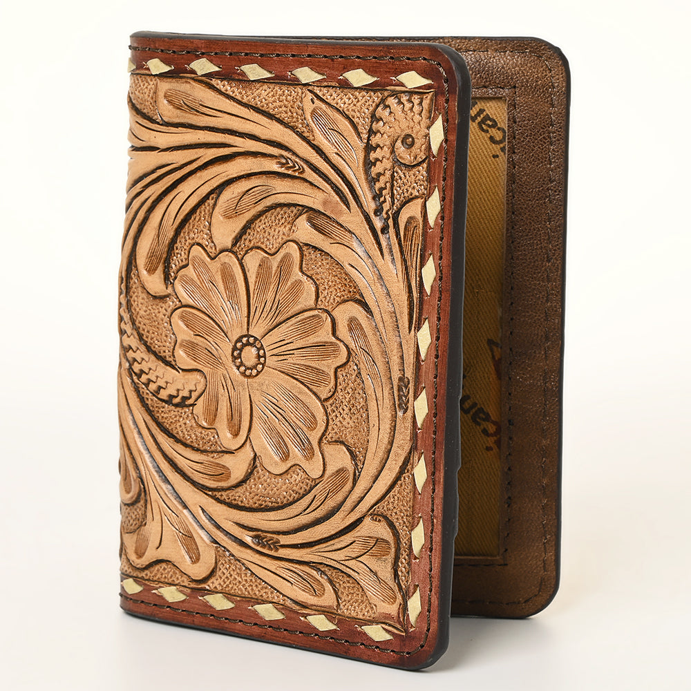 American Darling Hand-Tooled Leather Wallet purse, Genuine Leather Floral Carved Card Holder , Compact Western Card Case
