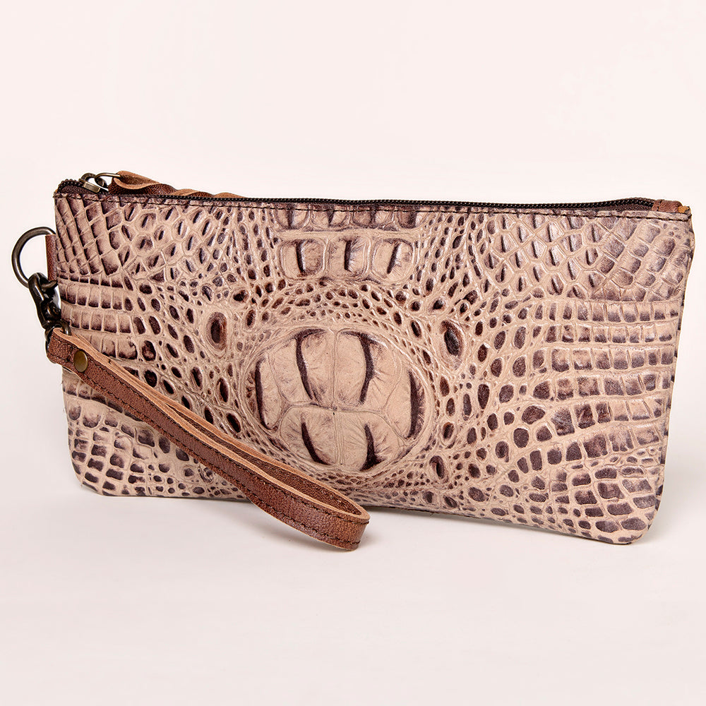 American Darling Wristlet Crocodile Embossed Genuine Leather Western Women Bag | Handbag Purse Travel Clutch