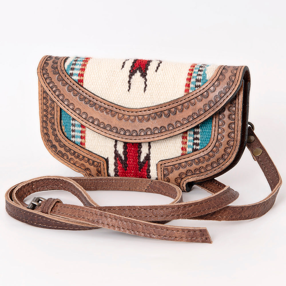 American Darling Wallet Hand Bag, Woven Saddle Blanket Detail, Genuine Leather Western Clutch with Crossbody Strap and Multi-Pocket Interior