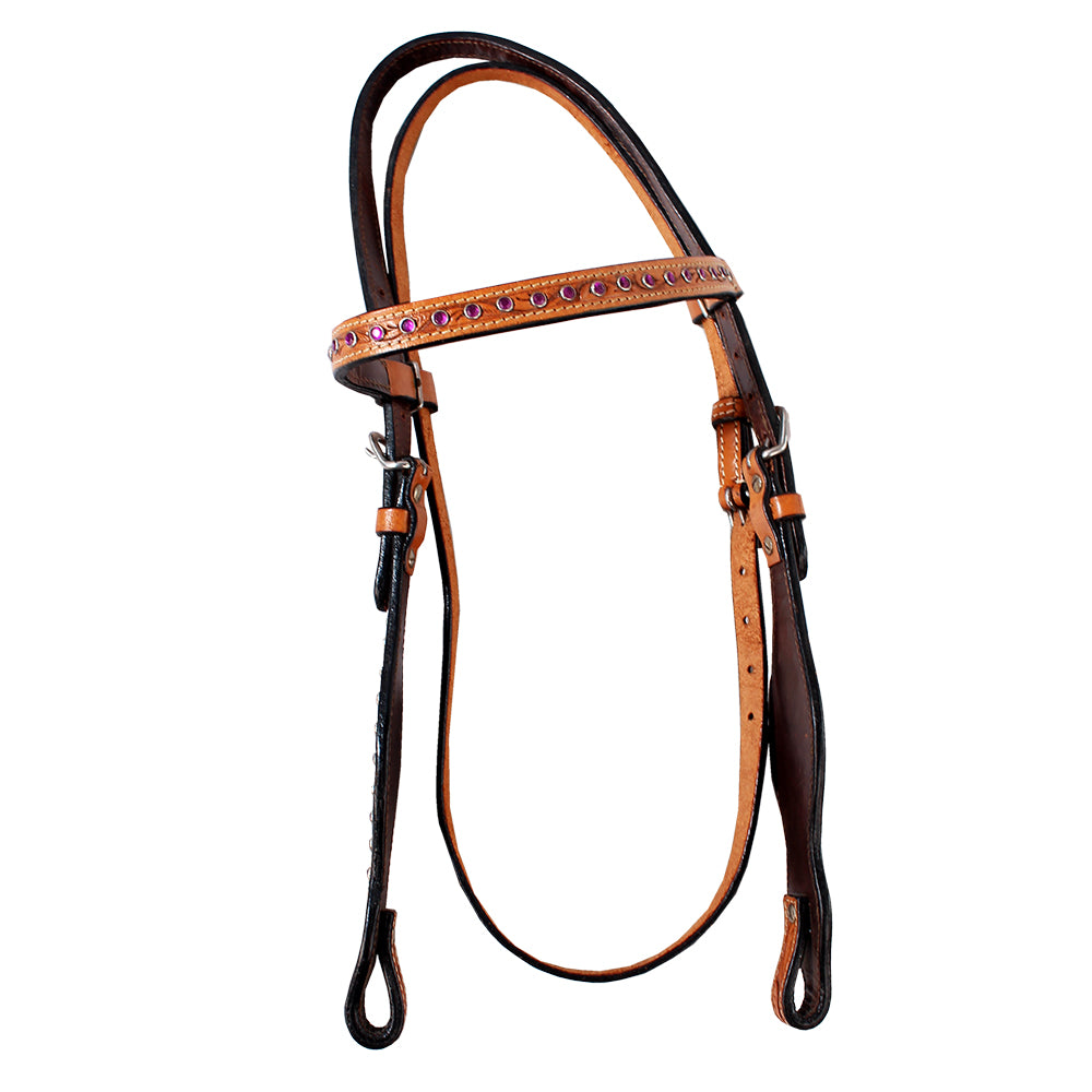 Hilason Western Horse Hand Tooled Genuine Leather Headstall Tan