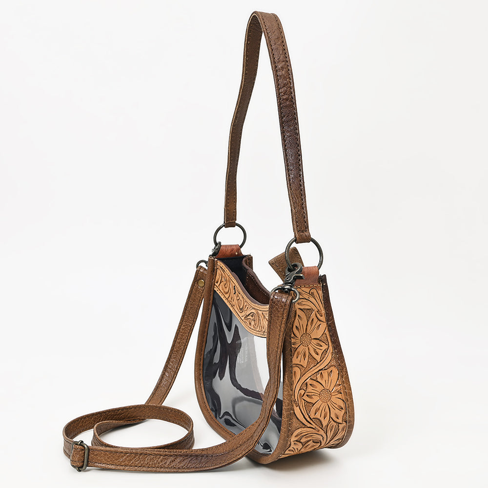 American Darling Clear Bag, Genuine Leather Hand Tooled Western Purse with Adjustable Strap, Event-Approved Crossbody Bag