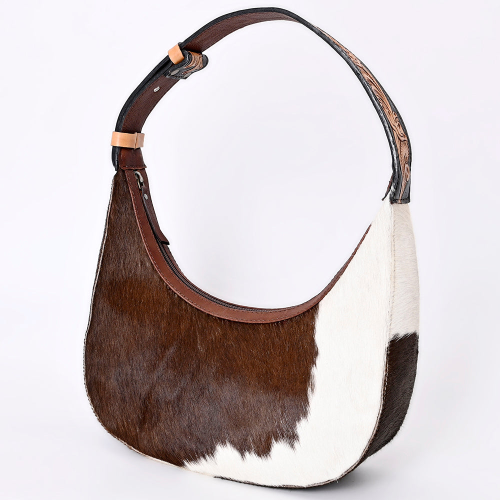 American Darling Hair-On Cowhide Hobo Bag, Genuine Leather Western Shoulder Bag with Tooled Strap and Spacious Interior