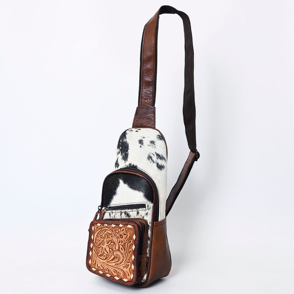 American Darling Western Crossbody Bag – Hair-On Cowhide, Genuine Leather, Hand-Tooled Floral, Adjustable Strap, Everyday Carry