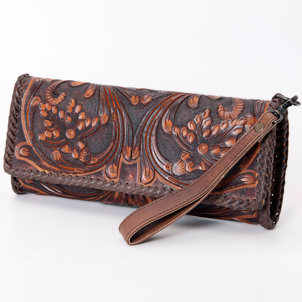 American Darling Hand-Tooled Leather Wallet Handbag – Genuine Leather, Floral Carved Design, Premium Western Women’s Clutch