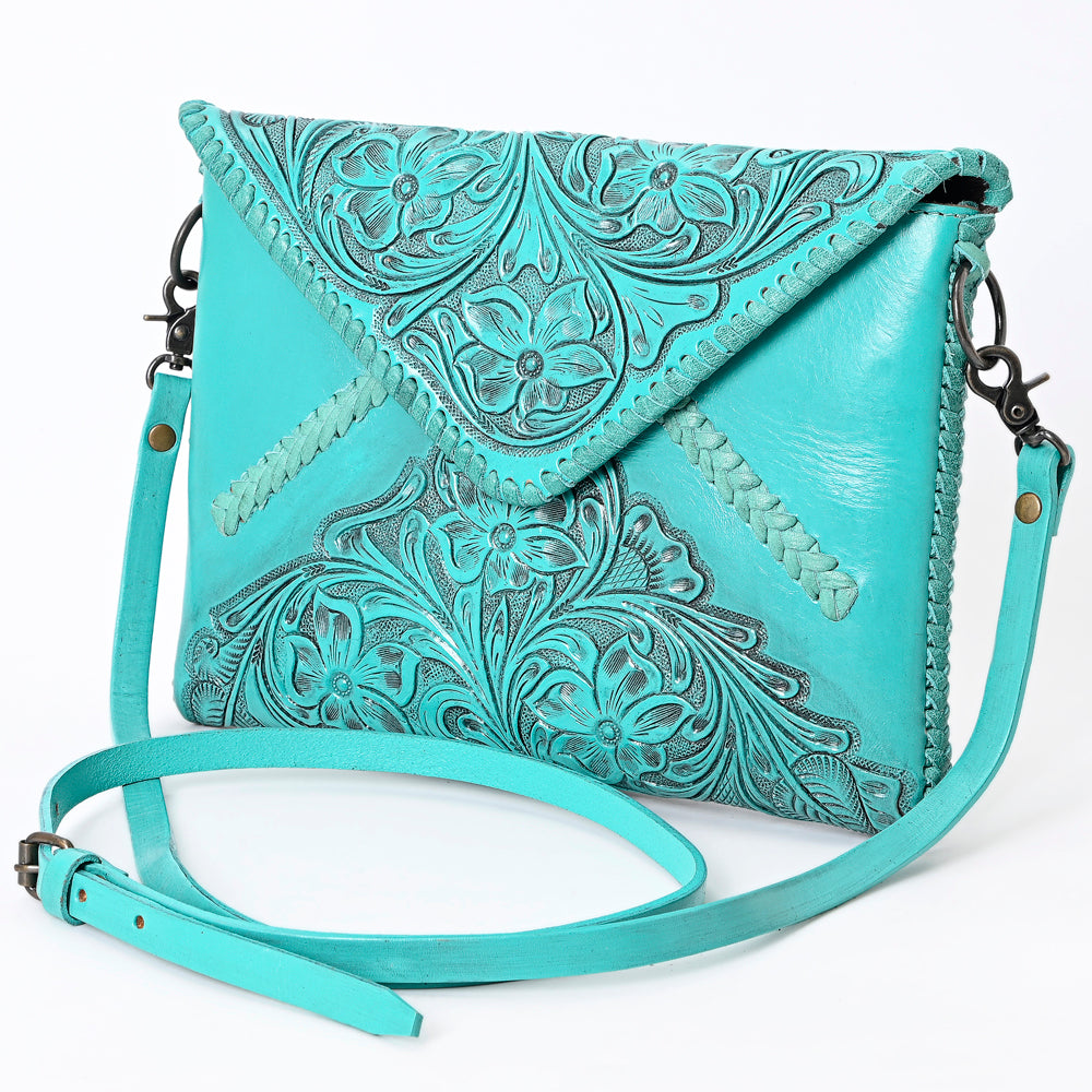American Darling Hand-Tooled Genuine Leather Envelope Bag – Floral Carved Western Crossbody with Strap for Everyday Carry