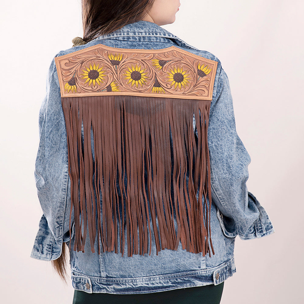 American Darling Genuine leather Hand tooled carved Women 100% cotton Denim jacket dress ladies girl | Shirt for