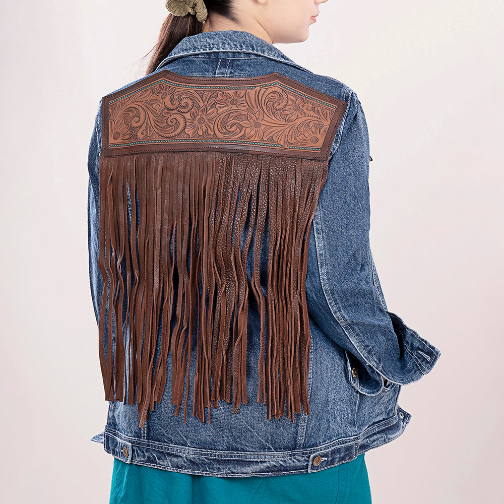 American Darling Genuine leather Hand tooled carved Women 100% cotton Denim jacket dress ladies girl | Shirt for