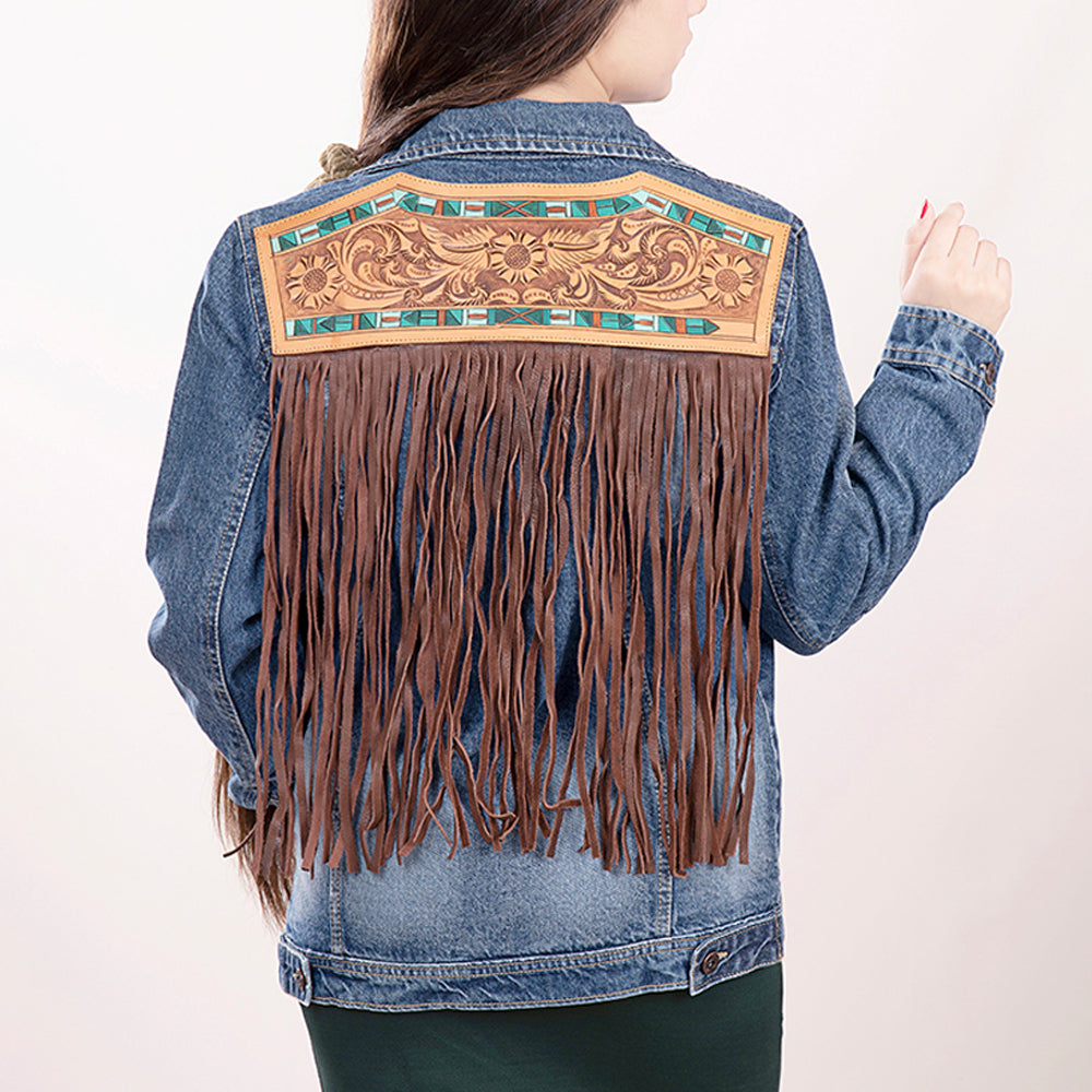 American Darling Genuine leather Hand tooled carved Women 100% cotton Denim jacket dress ladies girl | Shirt for