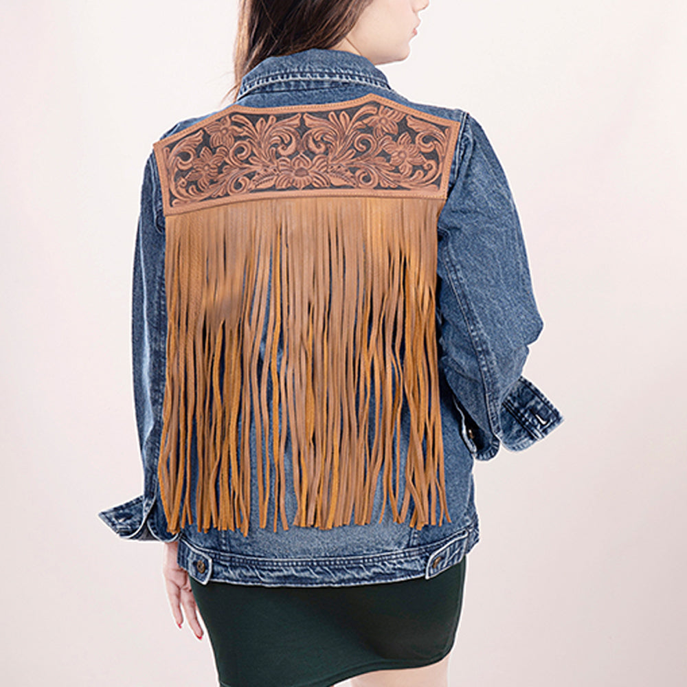 American Darling Genuine leather Hand tooled carved Women 100% cotton Denim jacket dress ladies girl | Shirt for