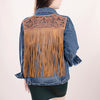 American Darling Genuine leather Hand tooled carved Women 100% cotton Denim jacket dress ladies girl | Shirt for