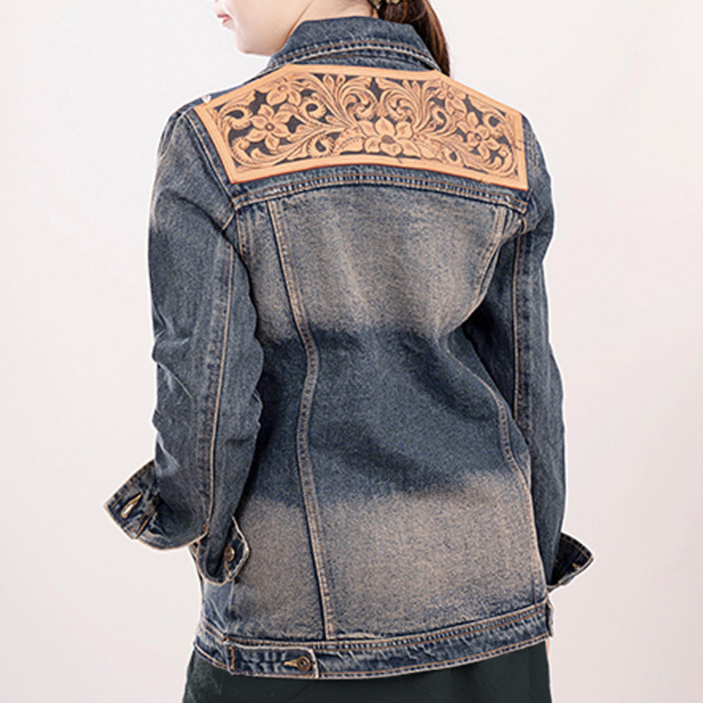 American Darling Genuine leather Hand tooled carved Women 100% cotton Denim jacket dress ladies girl | Shirt for