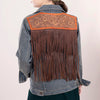 American Darling Genuine leather Hand tooled carved Women 100% cotton Denim jacket dress ladies girl | Shirt for