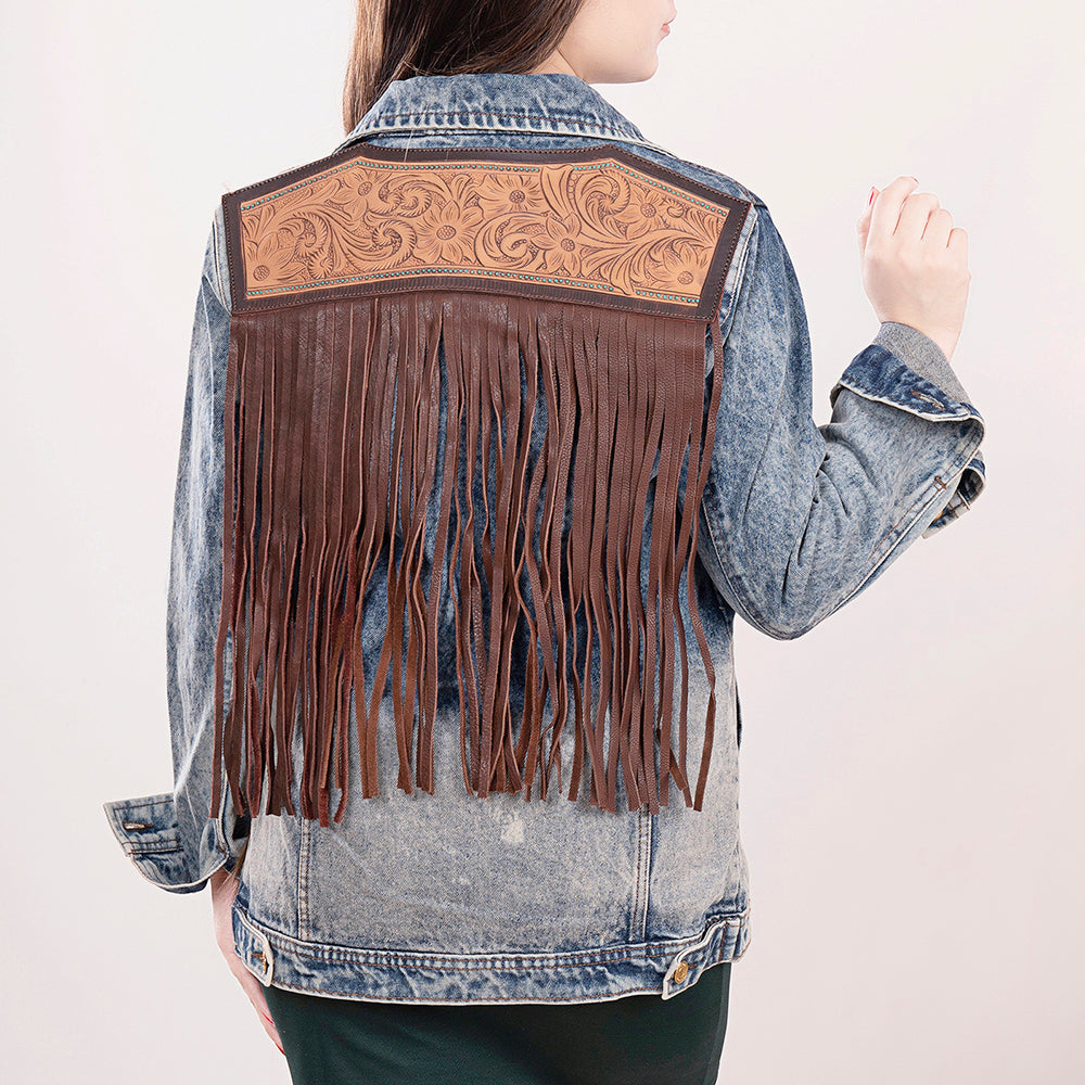 American Darling Genuine leather Hand tooled carved Women 100% cotton Denim jacket dress ladies girl | Shirt for