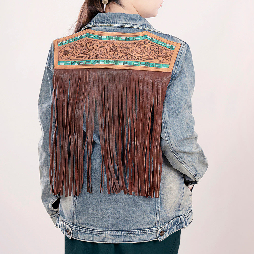 American Darling Genuine leather Hand tooled carved Women 100% cotton Denim jacket dress ladies girl | Shirt for