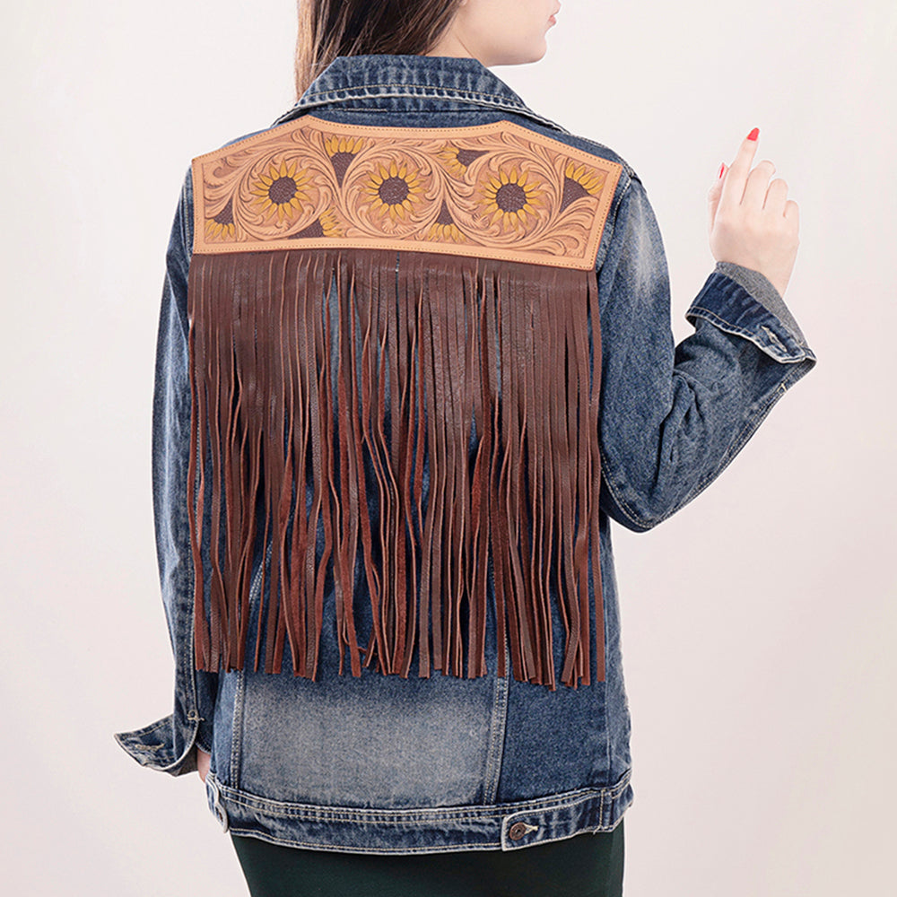 American Darling Genuine leather Hand tooled carved Women 100% cotton Denim jacket dress ladies girl | Shirt for